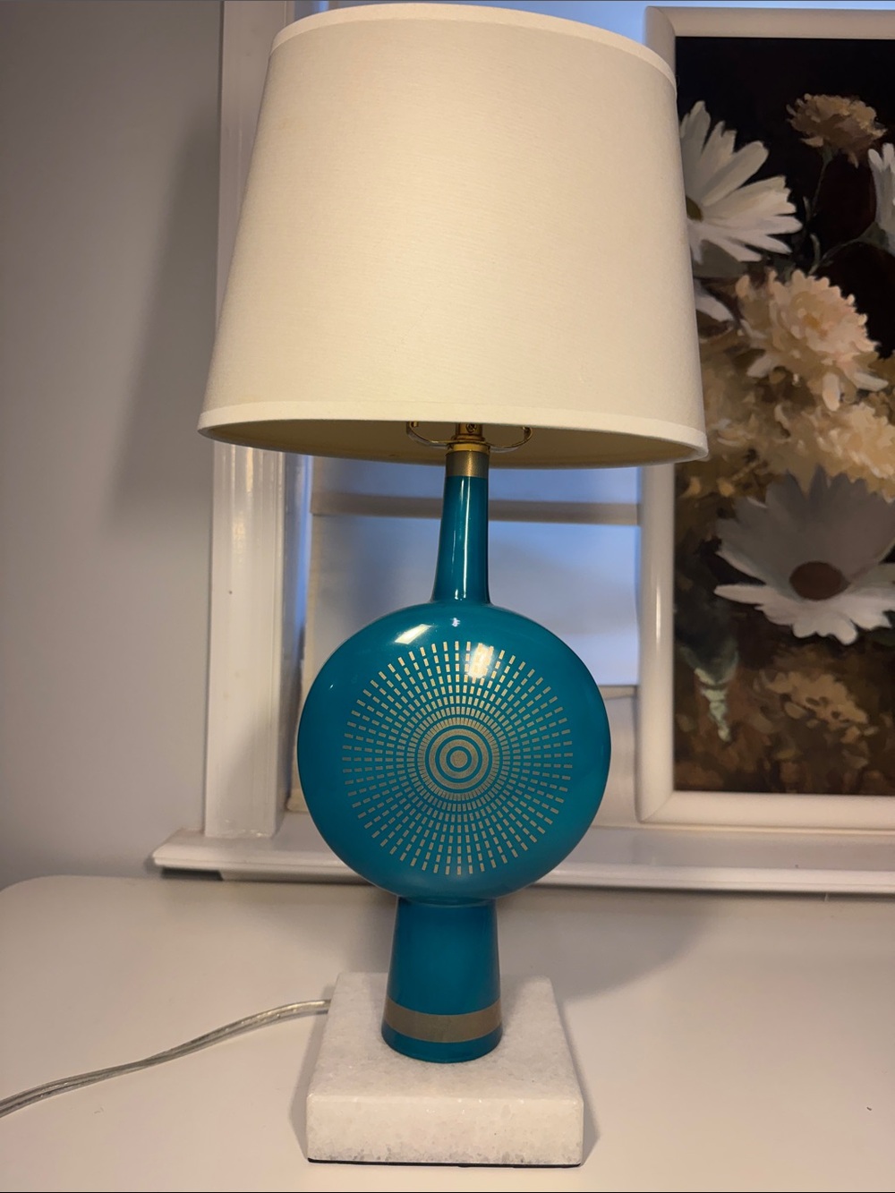 Jonathan Adler Teal Table Lamp with Gold Detail